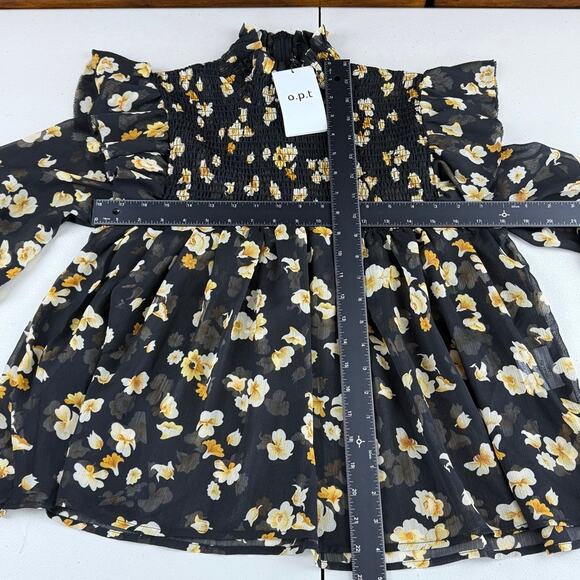 NWT o.p.t. Black Sheer Floral Ruched Mock Neck S Blouse MSRP $128 Cottagegoth - Picture 3 of 8